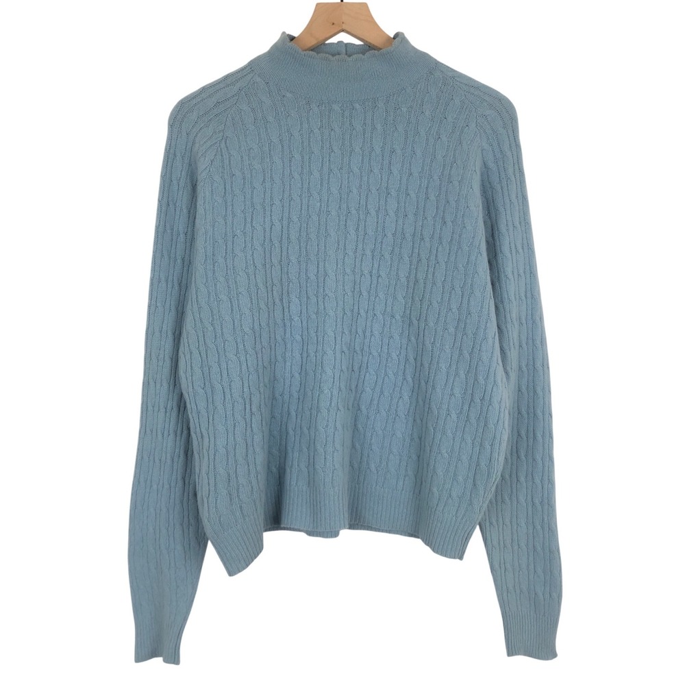 VTG TALBOTS Lambswool Angora Scalloped Mock Neck Sweater Women's Sz L Blue *Read